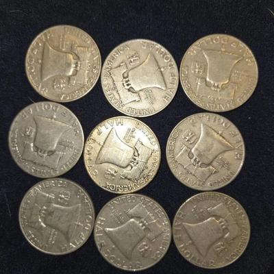 SILVER Franklin Half Dollar Lot Of 9 Coins