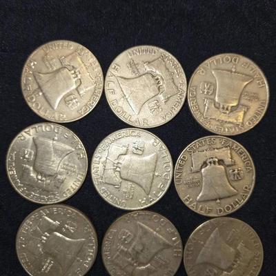SILVER Franklin Half Dollar Lot Of 9 Coins