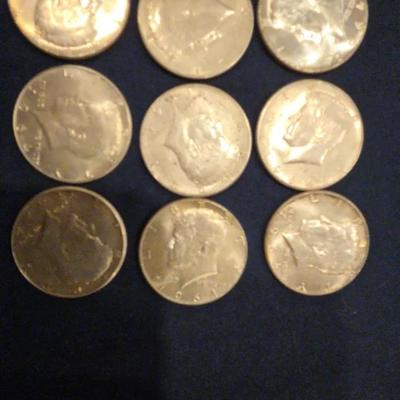 1964 SILVER Kennedy Half Dollar Lot Of 9 Coins