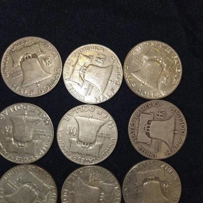 SILVER Franklin Half Dollar Lot Of 9 Coins