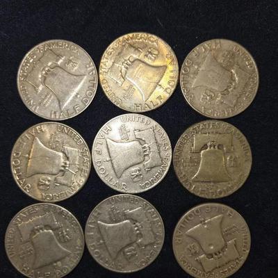 SILVER Franklin Half Dollar Lot Of 9 Coins