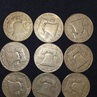 SILVER Franklin Half Dollar Lot Of 9 Coins