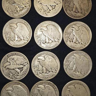 SILVER Walking Liberty Half Dollar Lot Of 12 Coins