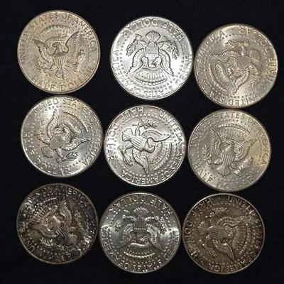 1964 SILVER Kennedy Half Dollar Lot Of 9 Coins