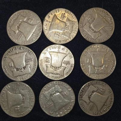  SILVER Franklin Half Dollar Lot Of 9 Coins