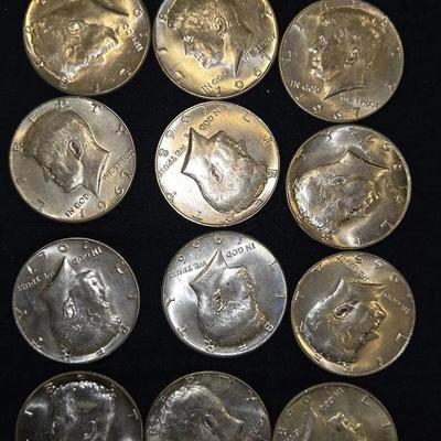 1965 - 1970 SILVER Kennedy Half Dollar Lot Of 12 Coins