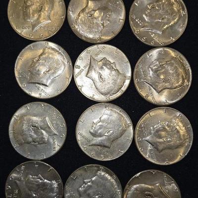1965 - 1970 SILVER Kennedy Half Dollar Lot Of 12 Coins