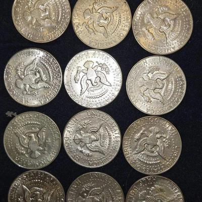 1965 - 1970 SILVER Kennedy Half Dollar Lot Of 12 Coins