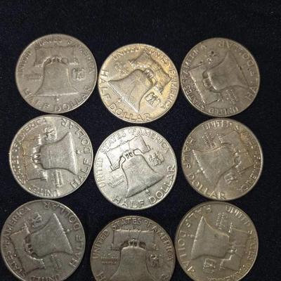 SILVER Franklin Half Dollar Lot Of 9 Coins