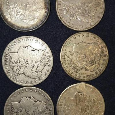 SILVER 1800s - 1900s Morgan Dollar Lot Of 6 Coins