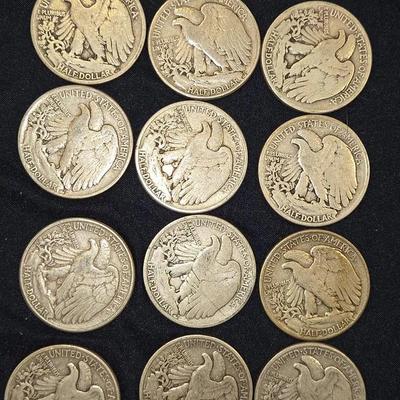 SILVER Walking Liberty Half Dollar Lot Of 12 Coins