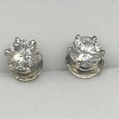 Diamond Solitaire 14K White Gold Earrings 1.1 dwt