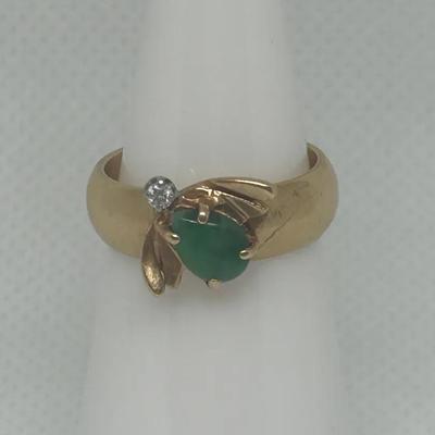 14K Jade Ring with Diamond Accent