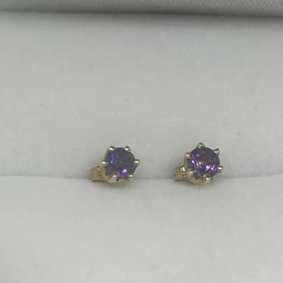 Marked 14K H Yellow Gold Amethyst Stud Earrings