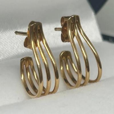 14K Multi Band Gold Hoops