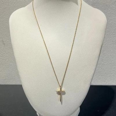 14K Cross Pendant with Diamond Accent on Chain