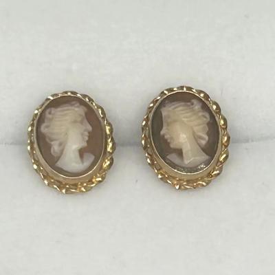14K GF Vintage Cameo Stud Earrings