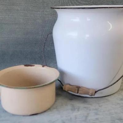 Vintage Enamelware Pot And Bucket