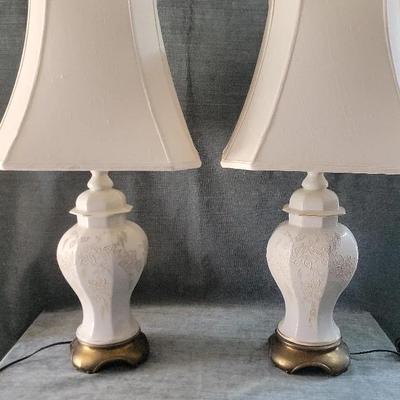 Vintage Lamps With Embossed Flowers And Gold Trim - Set Of 2