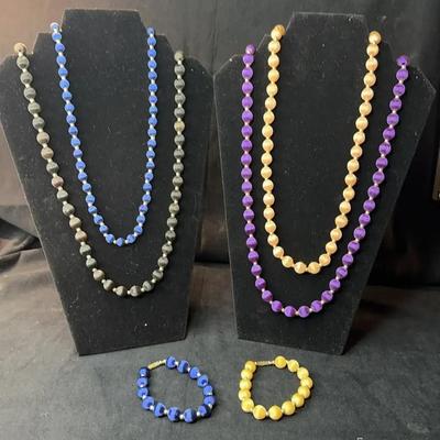 Vintage Silk Wrapped Necklaces and Bracelets with Gold Tone Accents