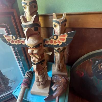 Carved totem poles
