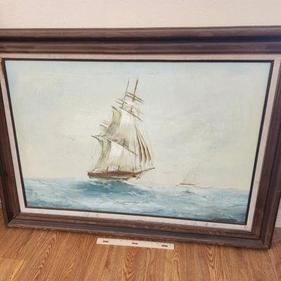 Vintage Original Framed Sailboat Painting - 44x32"