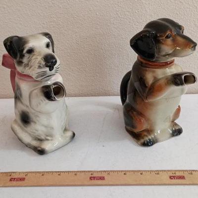 Vintage Germany Erphila Majolica Dog Teapots -Dachshund, Terrier