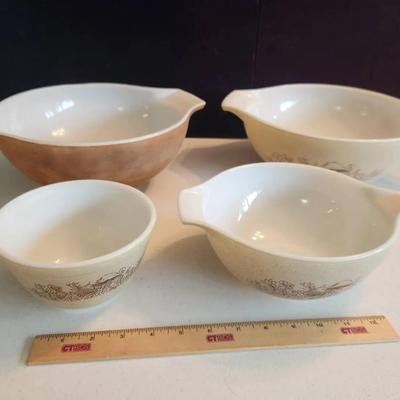 4 Vintage Pyrex Mixing Bowls - Forest Fancies, Early Americana