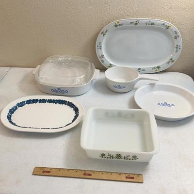 Corningware Lot - Pie Pan, Casserole Dish, Floret Serving Plater