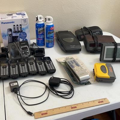 Misc Electronics - Panasonic Cordless Phone, La Crosse Clock, Air Duster 