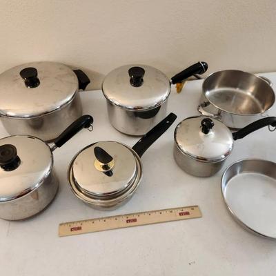 12pc Vintage Pots & Pans - Revere Ware, Farberware, WonderWare
