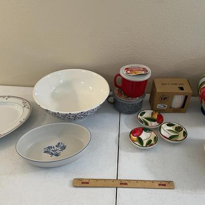Ceramics Lot - Princess House Platter, Pfaltzgraff Bowl, Pampered Chef Dip Bowls