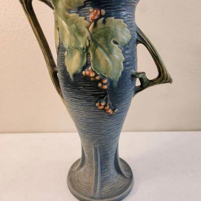 Vintage Roseville Blue Bushberry Vase 39-14" Repaired Cracks