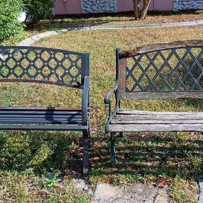 2 Garden Benches-Light Metal, Cast Iron With Wood