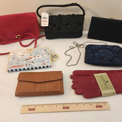 7pc Women's Purses, Fossil Wallet, Fownes Leather Gloves