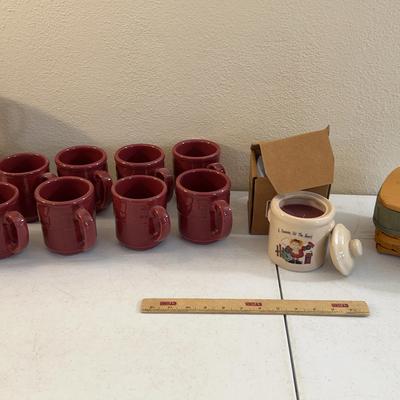 Longaberger Paprika Pottery Mug Set, Candle, & Basket 