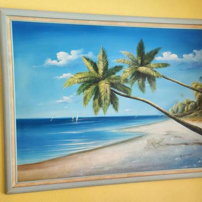 Vintage Original Palm Tree/Beach Painting - M. Gordon, 53x41"