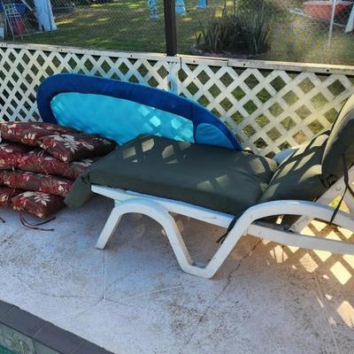 White Patio Chair & Extra Lowe's Cushions, SpringFloat Pool Lounger