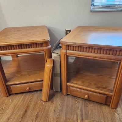 Set of 2 Vintage 2-Level End Tables w/ Drawers - 27x22x23" ea