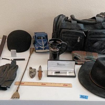 Men's Lot - Leather Bag, Knife, Maglite, Zippo, Harley Mug, Hats++