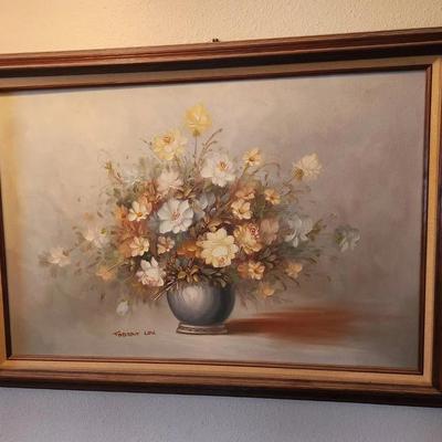 Vintage Floral Still Life Original Painting by Robert Cox - 42x30"