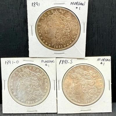1891 P, O, S Morgan Dollars 