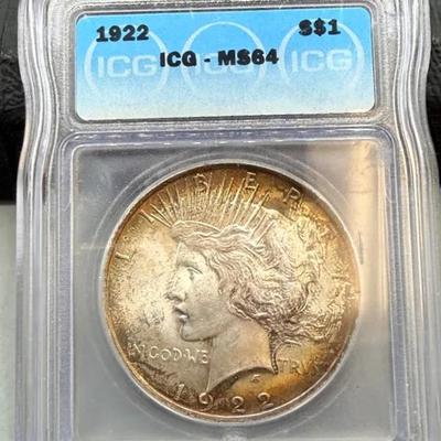 1922 Peace Dollars ICG MS64