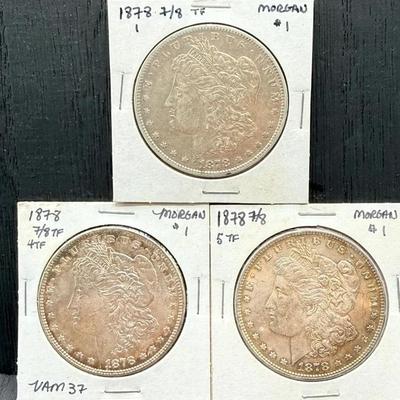 Three 1878 7/8 TF Morgan Dollars 