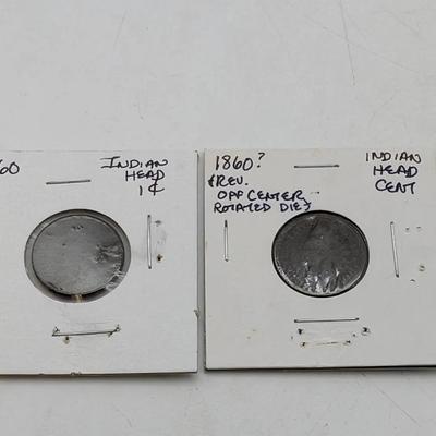 Two 1860 Indian Head Pennies