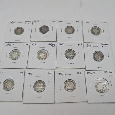 12 Barber Dimes...1897-1916