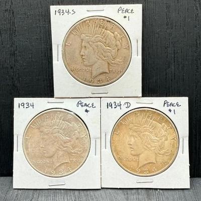 1934 P, D, And S Peace Dollars 