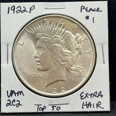 1922 Peace Dollar VAM-2C2, Extra Hair 