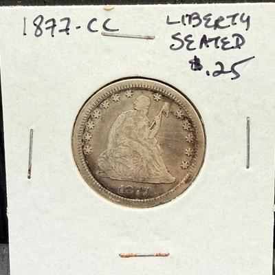 1877-CC Seated Liberty Quarter 