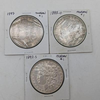 1897 P, O, & S Morgan Dollars